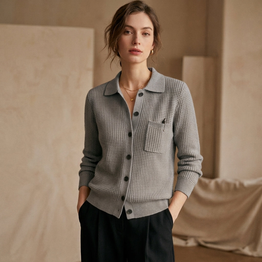 Pull Polo Femme en Maille Gaufrée