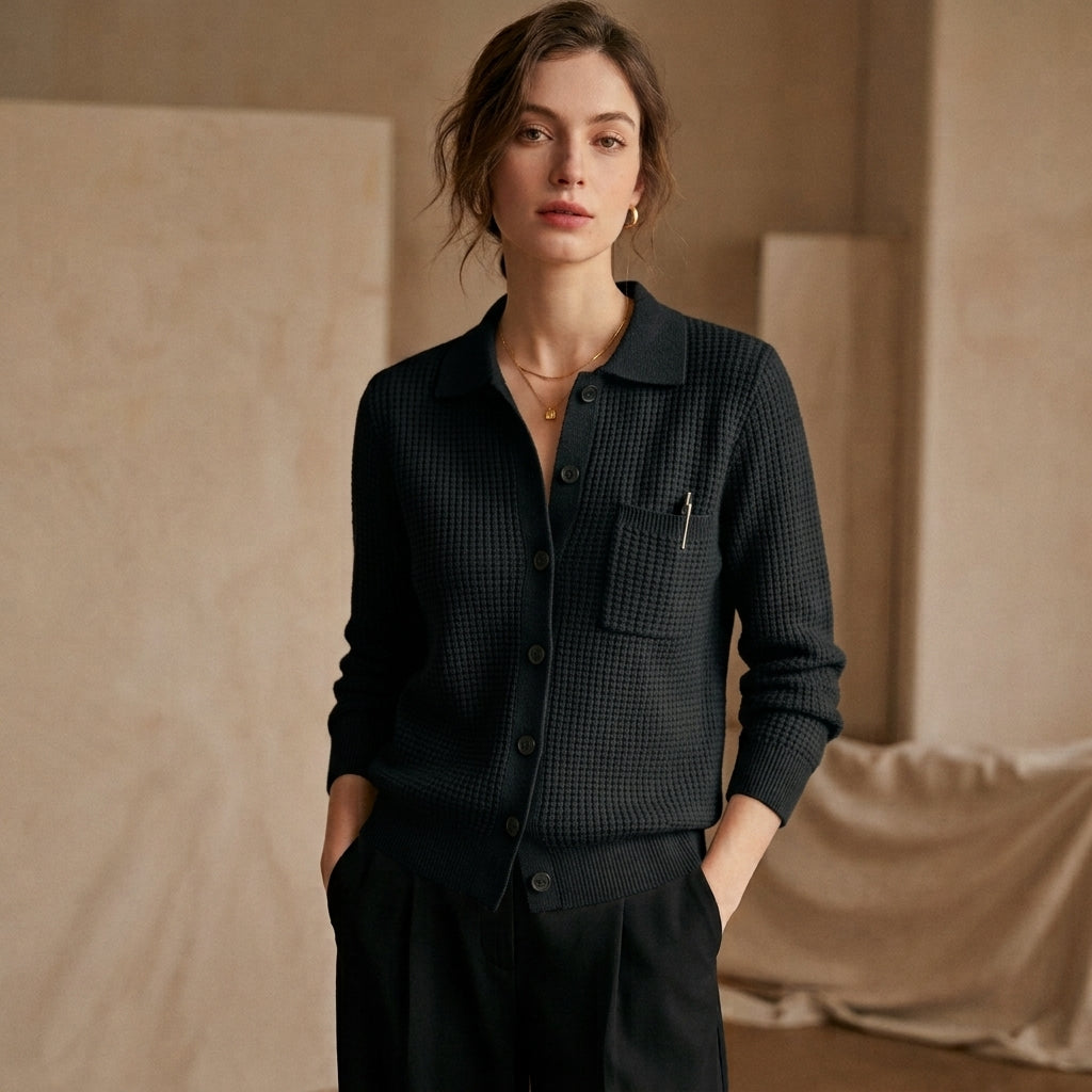Pull Polo Femme en Maille Gaufrée