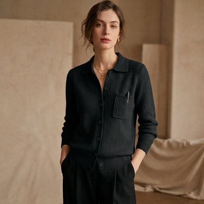 Pull Polo Femme en Maille Gaufrée